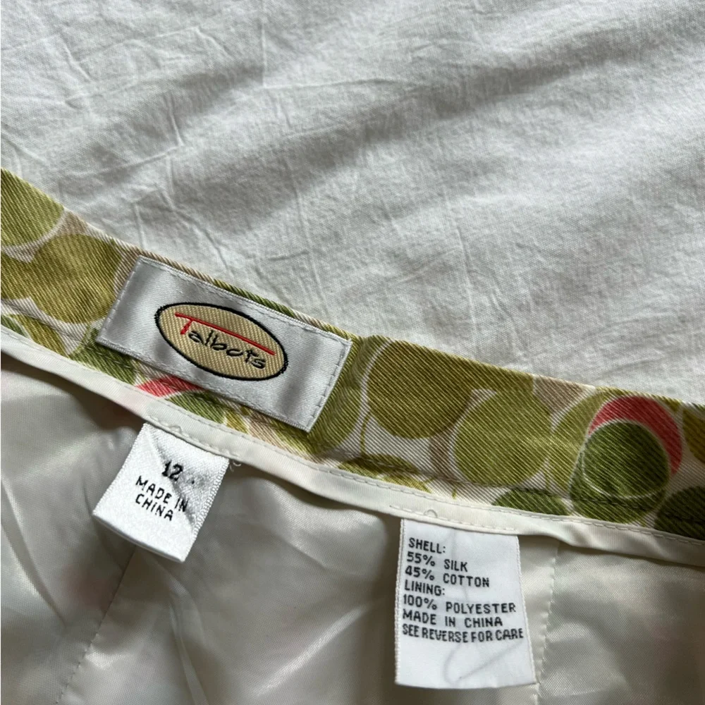 Talbots green & pink polka dot pattern silk lined pants 12 - Picture 2 of 4